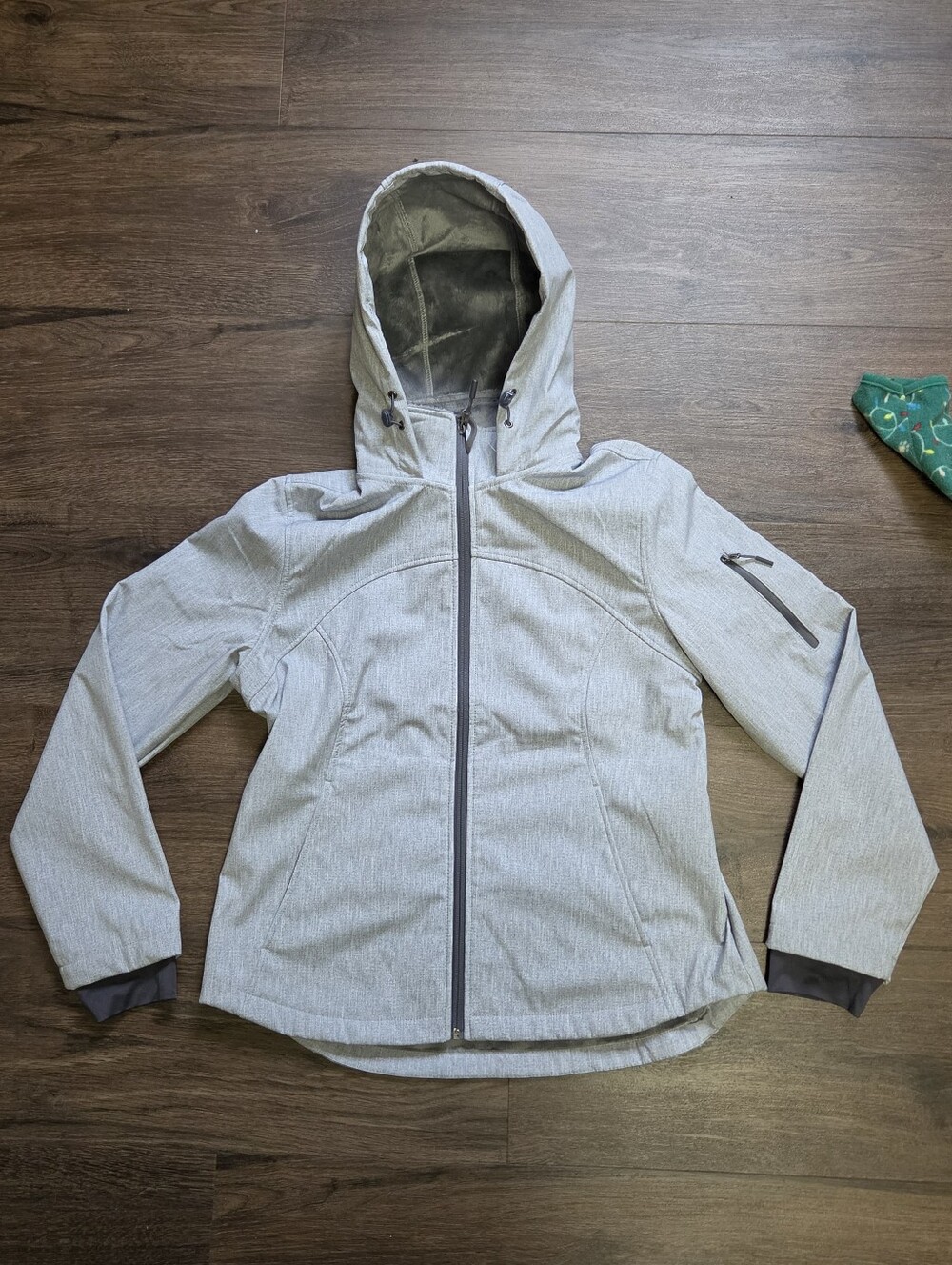 Free Country Gray Softshell Jacket Hooded Plush Fleece Lined Sz L (12-14)
